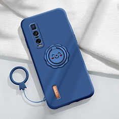 Coque Ultra Fine Silicone Souple Housse Etui avec Support Bague Anneau Aimante Magnetique T03 pour Oppo Find X2 Pro Bleu