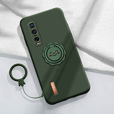 Coque Ultra Fine Silicone Souple Housse Etui avec Support Bague Anneau Aimante Magnetique T03 pour Oppo Find X2 Pro Vert