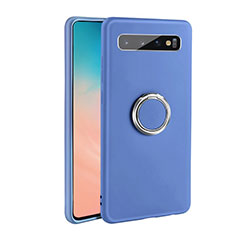 Coque Ultra Fine Silicone Souple Housse Etui avec Support Bague Anneau Aimante Magnetique T03 pour Samsung Galaxy S10 5G Bleu