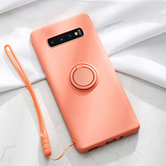 Coque Ultra Fine Silicone Souple Housse Etui avec Support Bague Anneau Aimante Magnetique T03 pour Samsung Galaxy S10 Plus Orange