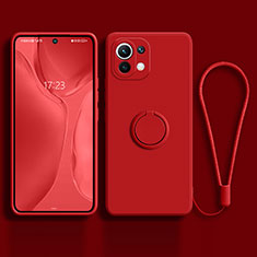 Coque Ultra Fine Silicone Souple Housse Etui avec Support Bague Anneau Aimante Magnetique T03 pour Xiaomi Mi 11 Lite 5G Rouge