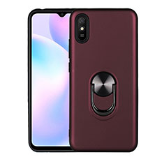 Coque Ultra Fine Silicone Souple Housse Etui avec Support Bague Anneau Aimante Magnetique T03 pour Xiaomi Redmi 9A Vin Rouge