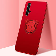 Coque Ultra Fine Silicone Souple Housse Etui avec Support Bague Anneau Aimante Magnetique T04 pour Huawei Honor 20 Rouge