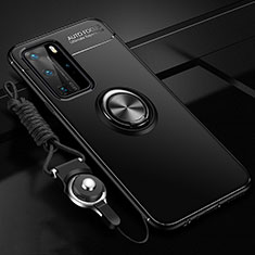 Coque Ultra Fine Silicone Souple Housse Etui avec Support Bague Anneau Aimante Magnetique T04 pour Huawei P40 Pro Noir