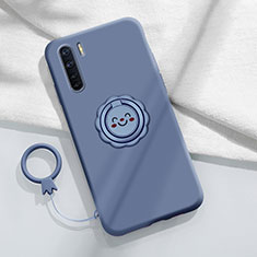 Coque Ultra Fine Silicone Souple Housse Etui avec Support Bague Anneau Aimante Magnetique T04 pour Oppo Reno3 Gris