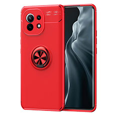 Coque Ultra Fine Silicone Souple Housse Etui avec Support Bague Anneau Aimante Magnetique T04 pour Xiaomi Mi 11 Lite 4G Rouge