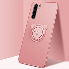 Coque Ultra Fine Silicone Souple Housse Etui avec Support Bague Anneau Aimante Magnetique T05 pour Oppo A91 Or Rose