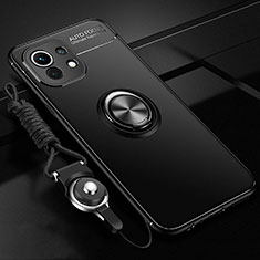 Coque Ultra Fine Silicone Souple Housse Etui avec Support Bague Anneau Aimante Magnetique T05 pour Xiaomi Mi 11 Lite 5G NE Noir