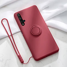 Coque Ultra Fine Silicone Souple Housse Etui avec Support Bague Anneau Aimante Magnetique T06 pour Huawei Honor 20S Vin Rouge