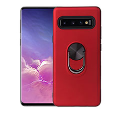 Coque Ultra Fine Silicone Souple Housse Etui avec Support Bague Anneau Aimante Magnetique T07 pour Samsung Galaxy S10 Rouge