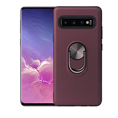 Coque Ultra Fine Silicone Souple Housse Etui avec Support Bague Anneau Aimante Magnetique T07 pour Samsung Galaxy S10 Vin Rouge