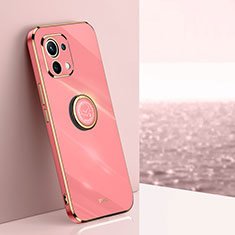 Coque Ultra Fine Silicone Souple Housse Etui avec Support Bague Anneau Aimante Magnetique T07 pour Xiaomi Mi 11 Lite 4G Rose Rouge