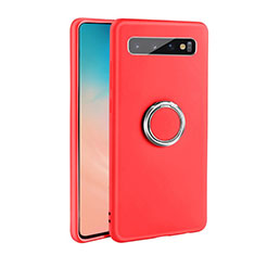 Coque Ultra Fine Silicone Souple Housse Etui avec Support Bague Anneau Aimante Magnetique T08 pour Samsung Galaxy S10 Plus Rouge