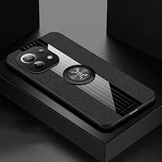 Coque Ultra Fine Silicone Souple Housse Etui avec Support Bague Anneau Aimante Magnetique T08 pour Xiaomi Mi 11 5G Noir