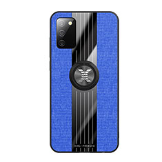 Coque Ultra Fine Silicone Souple Housse Etui avec Support Bague Anneau Aimante Magnetique X01L pour Samsung Galaxy M02s Bleu