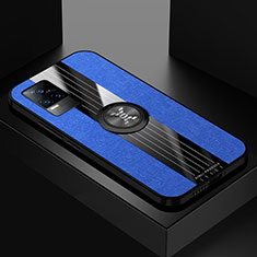 Coque Ultra Fine Silicone Souple Housse Etui avec Support Bague Anneau Aimante Magnetique X01L pour Vivo V21e 4G Bleu