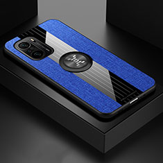 Coque Ultra Fine Silicone Souple Housse Etui avec Support Bague Anneau Aimante Magnetique X01L pour Xiaomi Poco F3 5G Bleu