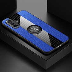 Coque Ultra Fine Silicone Souple Housse Etui avec Support Bague Anneau Aimante Magnetique X01L pour Xiaomi Poco F3 GT 5G Bleu