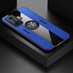 Coque Ultra Fine Silicone Souple Housse Etui avec Support Bague Anneau Aimante Magnetique X01L pour Xiaomi Poco F4 GT 5G Bleu