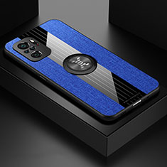 Coque Ultra Fine Silicone Souple Housse Etui avec Support Bague Anneau Aimante Magnetique X01L pour Xiaomi Poco M5S Bleu