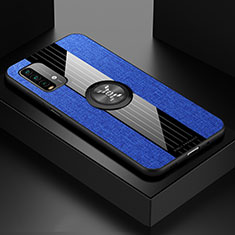 Coque Ultra Fine Silicone Souple Housse Etui avec Support Bague Anneau Aimante Magnetique X01L pour Xiaomi Redmi 9 Power Bleu