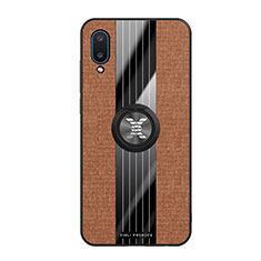 Coque Ultra Fine Silicone Souple Housse Etui avec Support Bague Anneau Aimante Magnetique X02L pour Samsung Galaxy A02 Marron