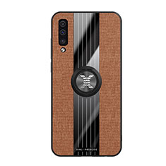 Coque Ultra Fine Silicone Souple Housse Etui avec Support Bague Anneau Aimante Magnetique X02L pour Samsung Galaxy A50 Marron