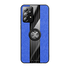 Coque Ultra Fine Silicone Souple Housse Etui avec Support Bague Anneau Aimante Magnetique X02L pour Samsung Galaxy A52 5G Bleu