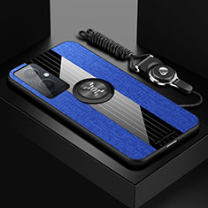 Coque Ultra Fine Silicone Souple Housse Etui avec Support Bague Anneau Aimante Magnetique X03L pour Oppo A96 5G Bleu