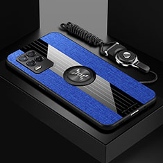 Coque Ultra Fine Silicone Souple Housse Etui avec Support Bague Anneau Aimante Magnetique X03L pour Realme Q3 5G Bleu