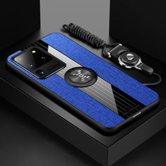Coque Ultra Fine Silicone Souple Housse Etui avec Support Bague Anneau Aimante Magnetique X03L pour Samsung Galaxy S20 Ultra Bleu