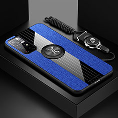 Coque Ultra Fine Silicone Souple Housse Etui avec Support Bague Anneau Aimante Magnetique X03L pour Xiaomi Poco M4 Pro 5G Bleu