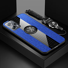Coque Ultra Fine Silicone Souple Housse Etui avec Support Bague Anneau Aimante Magnetique X03L pour Xiaomi Poco X4 GT 5G Bleu