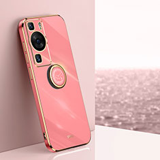 Coque Ultra Fine Silicone Souple Housse Etui avec Support Bague Anneau Aimante Magnetique XL1 pour Huawei P60 Pro Rose Rouge