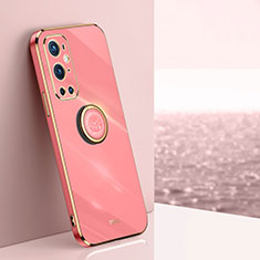 Coque Ultra Fine Silicone Souple Housse Etui avec Support Bague Anneau Aimante Magnetique XL1 pour OnePlus 9 Pro 5G Rose Rouge