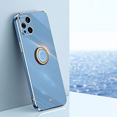 Coque Ultra Fine Silicone Souple Housse Etui avec Support Bague Anneau Aimante Magnetique XL1 pour Oppo Find X3 5G Bleu