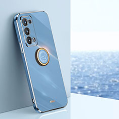 Coque Ultra Fine Silicone Souple Housse Etui avec Support Bague Anneau Aimante Magnetique XL1 pour Oppo Reno6 Pro 5G Bleu