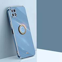 Coque Ultra Fine Silicone Souple Housse Etui avec Support Bague Anneau Aimante Magnetique XL1 pour Samsung Galaxy F42 5G Bleu