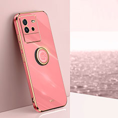 Coque Ultra Fine Silicone Souple Housse Etui avec Support Bague Anneau Aimante Magnetique XL1 pour Vivo iQOO Neo6 SE 5G Rose Rouge