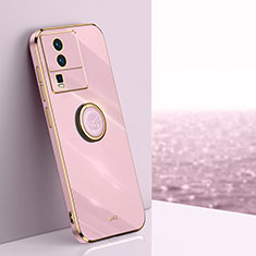 Coque Ultra Fine Silicone Souple Housse Etui avec Support Bague Anneau Aimante Magnetique XL1 pour Vivo iQOO Neo7 5G Rose