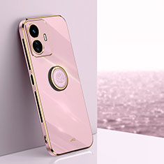 Coque Ultra Fine Silicone Souple Housse Etui avec Support Bague Anneau Aimante Magnetique XL1 pour Vivo iQOO Z6 Lite 5G Rose