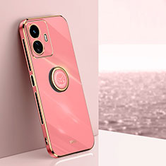 Coque Ultra Fine Silicone Souple Housse Etui avec Support Bague Anneau Aimante Magnetique XL1 pour Vivo iQOO Z6 Lite 5G Rose Rouge