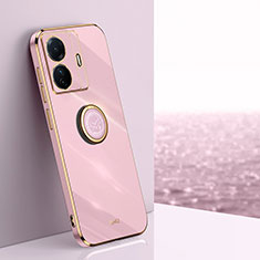 Coque Ultra Fine Silicone Souple Housse Etui avec Support Bague Anneau Aimante Magnetique XL1 pour Vivo iQOO Z6 Pro 5G Rose