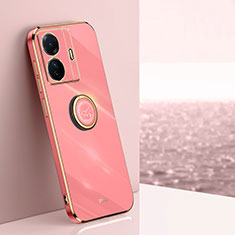 Coque Ultra Fine Silicone Souple Housse Etui avec Support Bague Anneau Aimante Magnetique XL1 pour Vivo T1 5G Rose Rouge