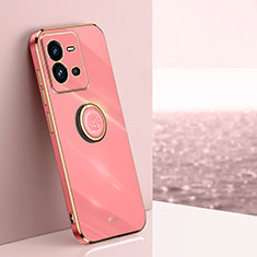 Coque Ultra Fine Silicone Souple Housse Etui avec Support Bague Anneau Aimante Magnetique XL1 pour Vivo V25 5G Rose Rouge