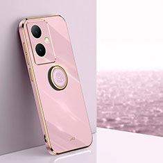 Coque Ultra Fine Silicone Souple Housse Etui avec Support Bague Anneau Aimante Magnetique XL1 pour Vivo V29 Lite 5G Rose