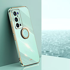 Coque Ultra Fine Silicone Souple Housse Etui avec Support Bague Anneau Aimante Magnetique XL1 pour Vivo X70 Pro+ Plus 5G Vert