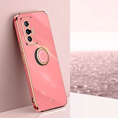 Coque Ultra Fine Silicone Souple Housse Etui avec Support Bague Anneau Aimante Magnetique XL1 pour Vivo X70t Rose Rouge