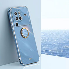 Coque Ultra Fine Silicone Souple Housse Etui avec Support Bague Anneau Aimante Magnetique XL1 pour Vivo X80 Pro 5G Bleu