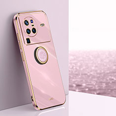 Coque Ultra Fine Silicone Souple Housse Etui avec Support Bague Anneau Aimante Magnetique XL1 pour Vivo X80 Pro 5G Rose